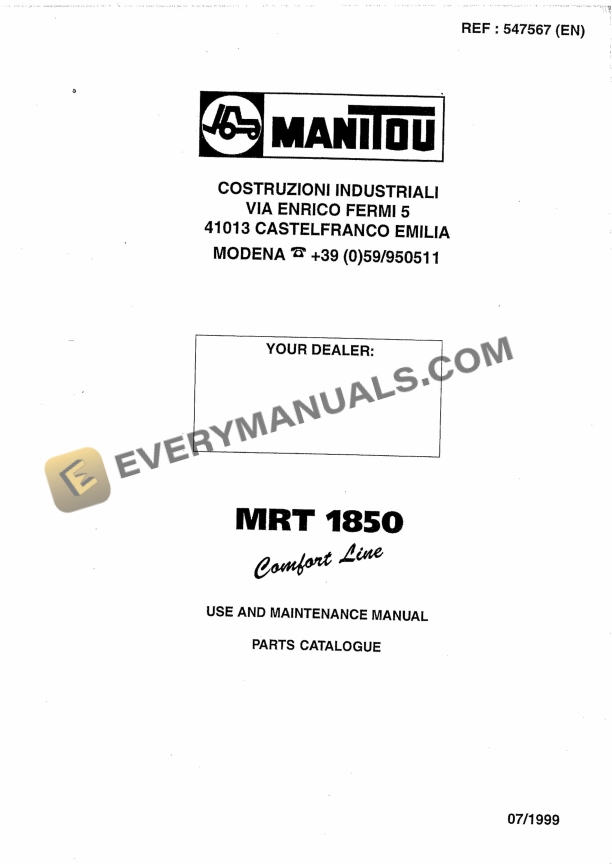 manitou mrt 1850 comfort line use and maintenance manual 547567en 1