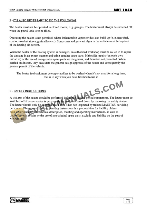 Manitou MRT 1850 Comfort Line Use and Maintenance Manual 547567EN-5