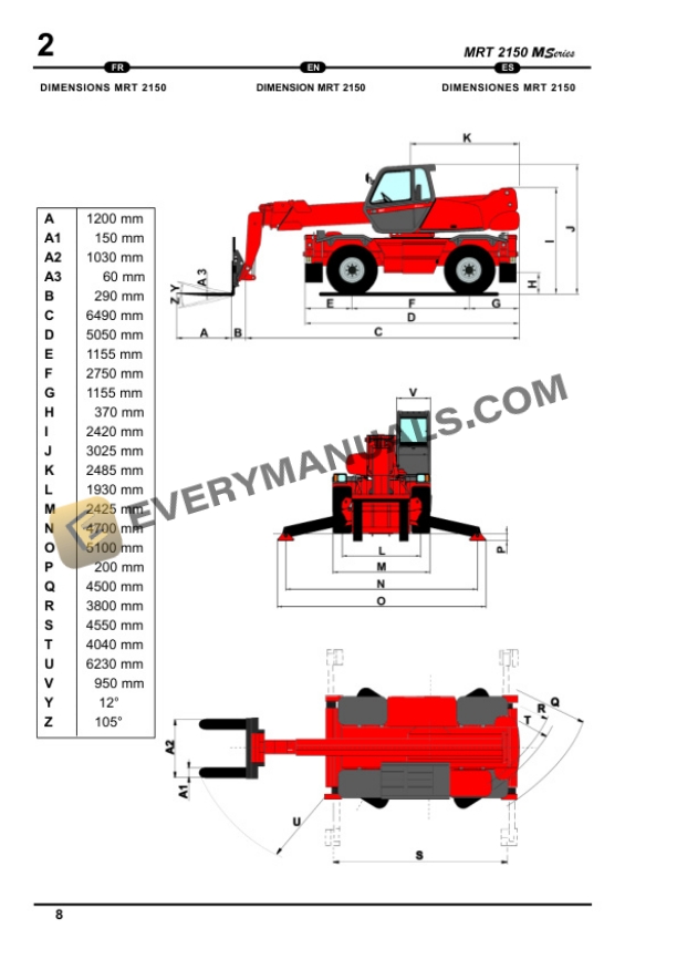Manitou MRT 1850 M Series E2, MRT 2150 M Series E2, MRT 2540 M Series E2 Operator Manual 648315 FR-EN-ES-2