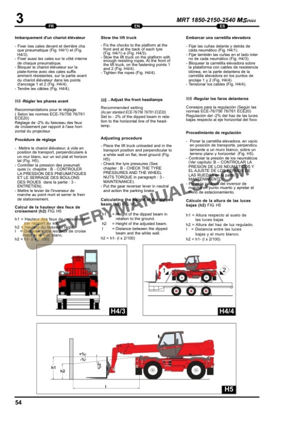 Manitou MRT 1850 M Series E2, MRT 2150 M Series E2, MRT 2540 M Series E2 Operator Manual 648315 FR-EN-ES-4