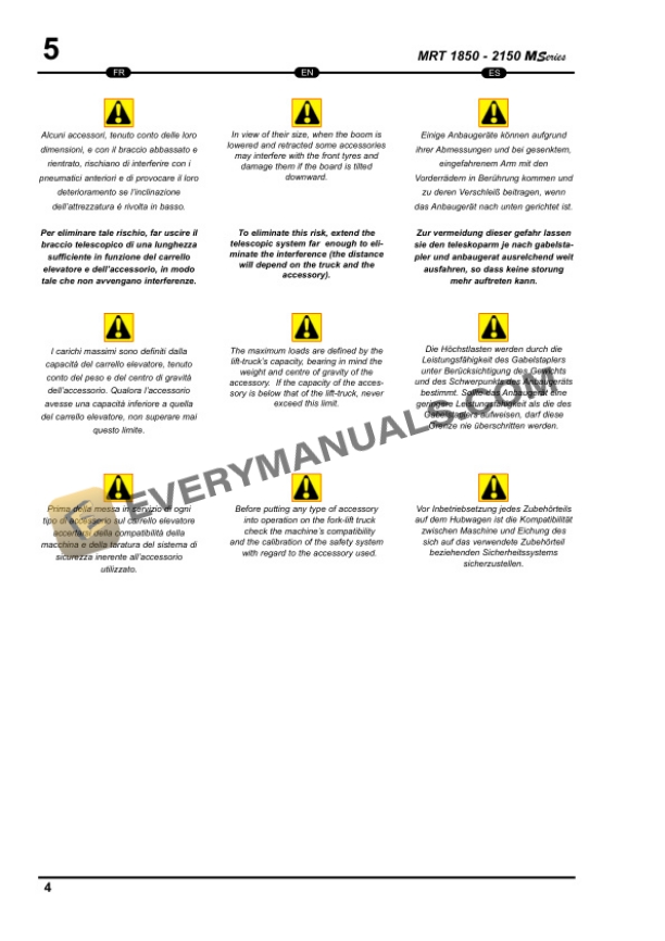 Manitou MRT 1850 M Series E2, MRT 2150 M Series E2 Operator Manual 648216 FR-EN-ES-4