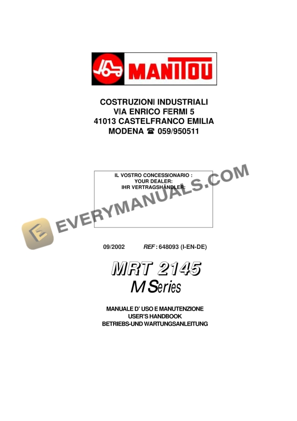Manitou MRT 2145 M Series User Handbook 648093 IT-EN-DE