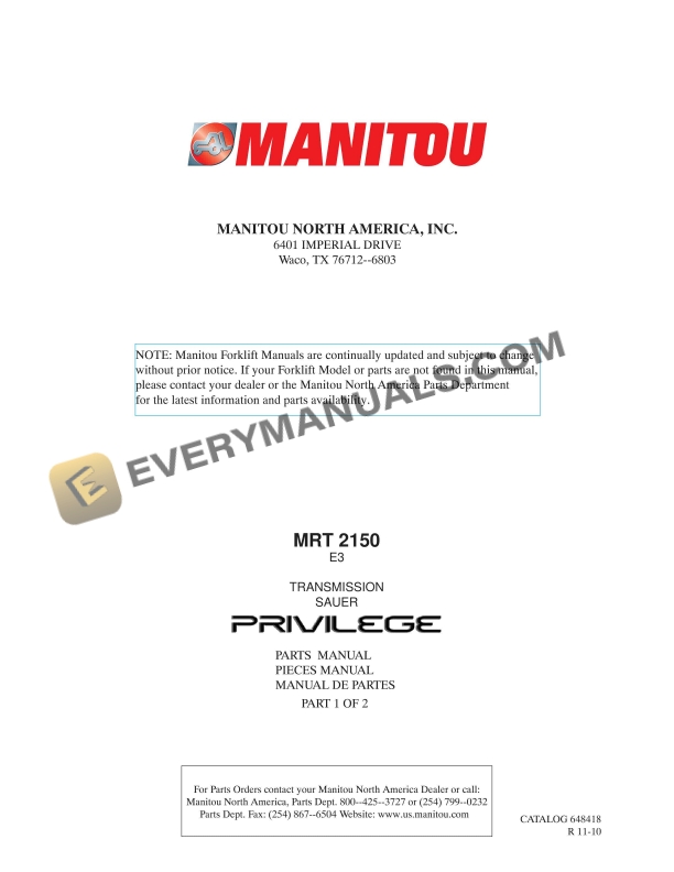 manitou mrt 2150 e3 transmission sauer privilege parts manual 648418 part 1 1