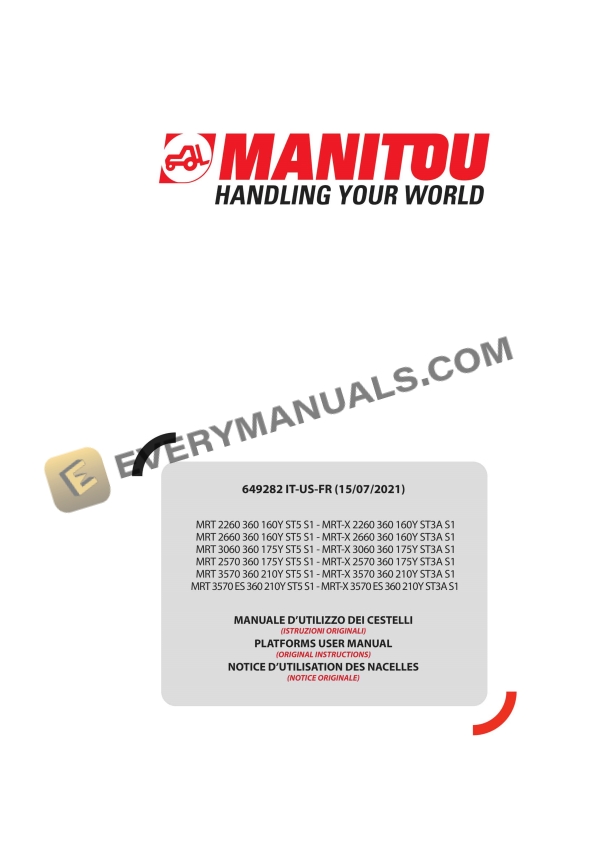 Manitou MRT 2260 360 160Y ST5 S1 to MRT-X 3570 ES 360 210Y ST3A S1 Operator Manual 649282 IT-US-FR