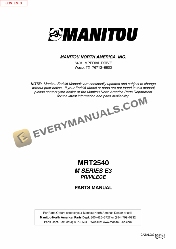 Manitou MRT 2540 M Series E3 Privilege Parts Manual 648401 1 manitou mrt 2540 m series e3 privilege parts manual 648401 1
