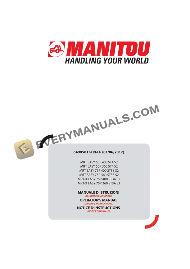 Manitou MRT EASY 55P 400 ST4 S2 to MRT-X EASY 75P 360 ST3A S2 Operator Manual 649050 IT-EN-FR