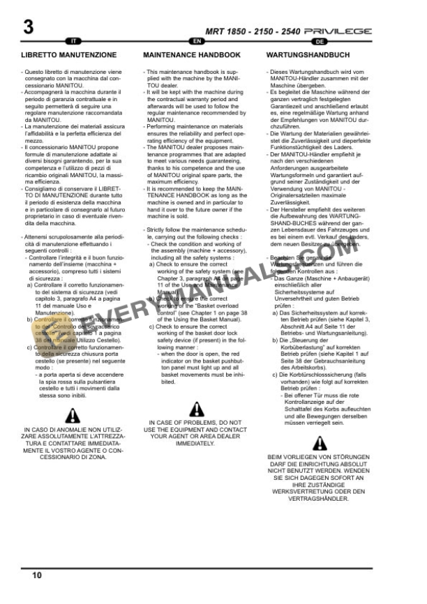 Manitou MRT-X 2150-E3 Privilege, MRT-X 2540-E3 Privilege Operator Manual 648682 IT-EN-DE-3