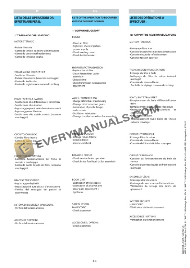 Manitou MRT-X 2150 Privilege Plus ST3A S2 to MRT 2550 Privilege Plus ST4 S2 Operator Manual 648970 IT-US-FR-4