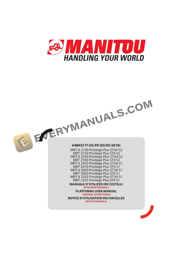 Manitou MRT-X 2150 Privilege Plus ST3A S2 to MRT 3255 Privilege Plus ST4 S1 User Manual 648932 IT-US-FR