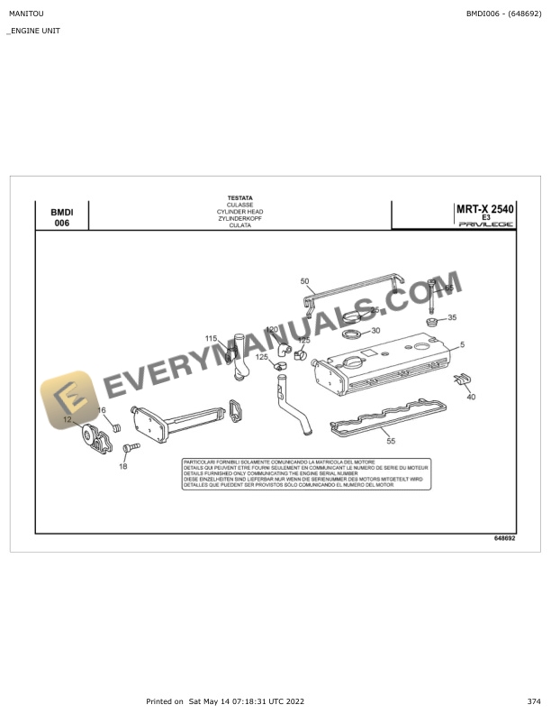 Manitou MRT-X 2540 E3 Privilege Parts Manual 648692 7 Manitou MRT-X 2540 E3 Privilege Parts Manual 648692 - Image 5
