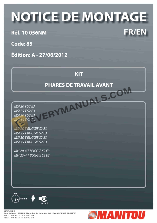 Manitou MSI 20 T S2 E3 to MH 25-4 T BUGGIE S2 E3 Assembly Instructions 10 056NM FR-EN