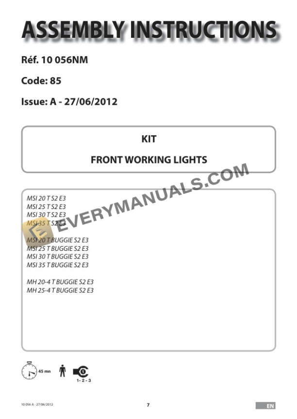 Manitou MSI 20 T S2 E3 to MH 25-4 T BUGGIE S2 E3 Assembly Instructions 10 056NM FR-EN-4