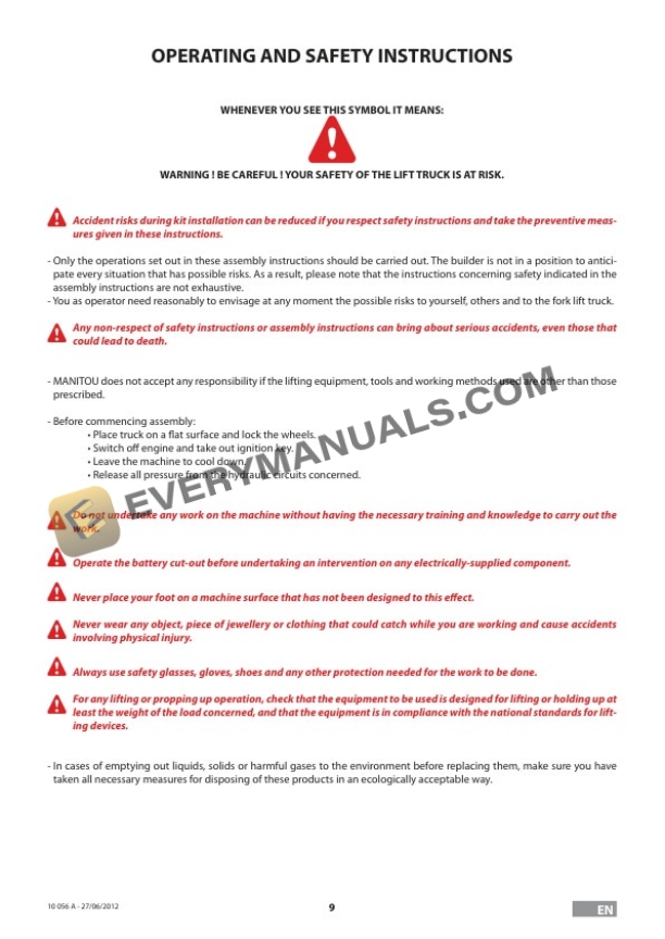 Manitou MSI 20 T S2 E3 to MH 25-4 T BUGGIE S2 E3 Assembly Instructions 10 056NM FR-EN-5