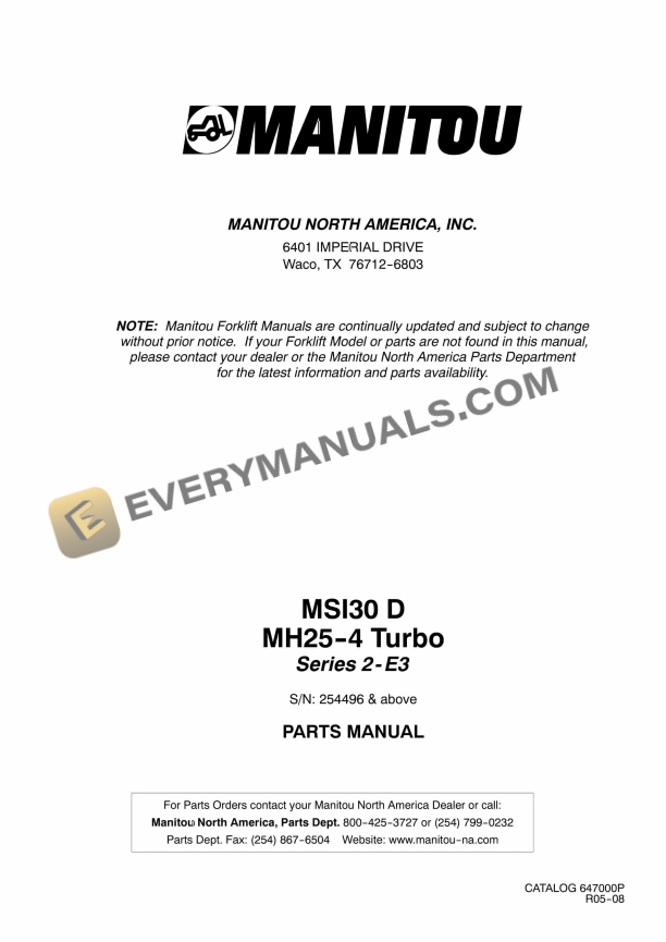 manitou msi 30 d series 2 e3 mh 25 4 turbo series 2 e3 parts manual 647000p 1
