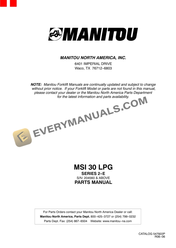 manitou msi 30 lpg series 2 e parts manual 547922p 1
