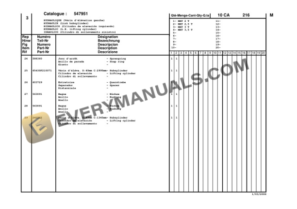 Manitou MSI 30 MAST, MH 24-4T MAST Parts Manual 547951-2