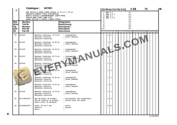 Manitou MSI 30 MAST, MH 24-4T MAST Parts Manual 547951-4