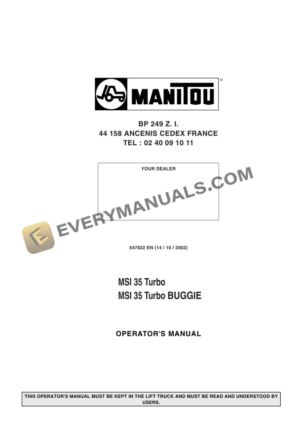 manitou msi 35 turbo msi 35 turbo buggie operator manual 547822en 1