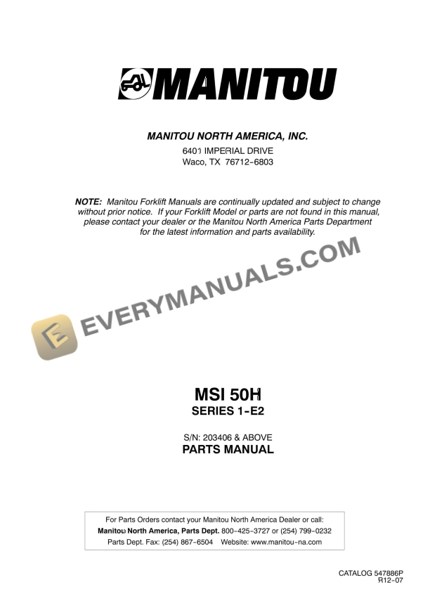 manitou msi 50h series 1 e2 parts manual 547886p 1