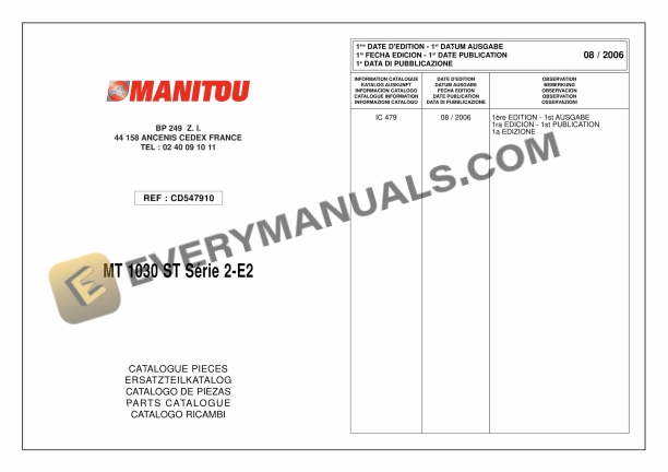 manitou mt 1030 st serie 2 e2 parts manual cd547910 1