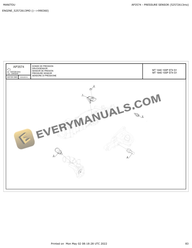 Manitou MT 1135-100P ST4 S1, MT 1335-100P ST4 S1 Parts Manual 647593 4 Manitou MT 1135-100P ST4 S1, MT 1335-100P ST4 S1 Parts Manual 647593 - Image 2
