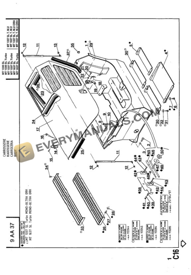 Manitou MT 1330 SL S1 Turbo to MT 1637 SL S1 Turbo Mono-Ultra ORH Parts Manual 547049C-2