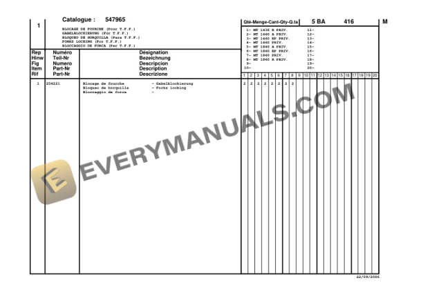 Manitou MT 1436 R PRIVILEGE to MT 1840 R PRIVILEGE Parts Manual CD547965-2