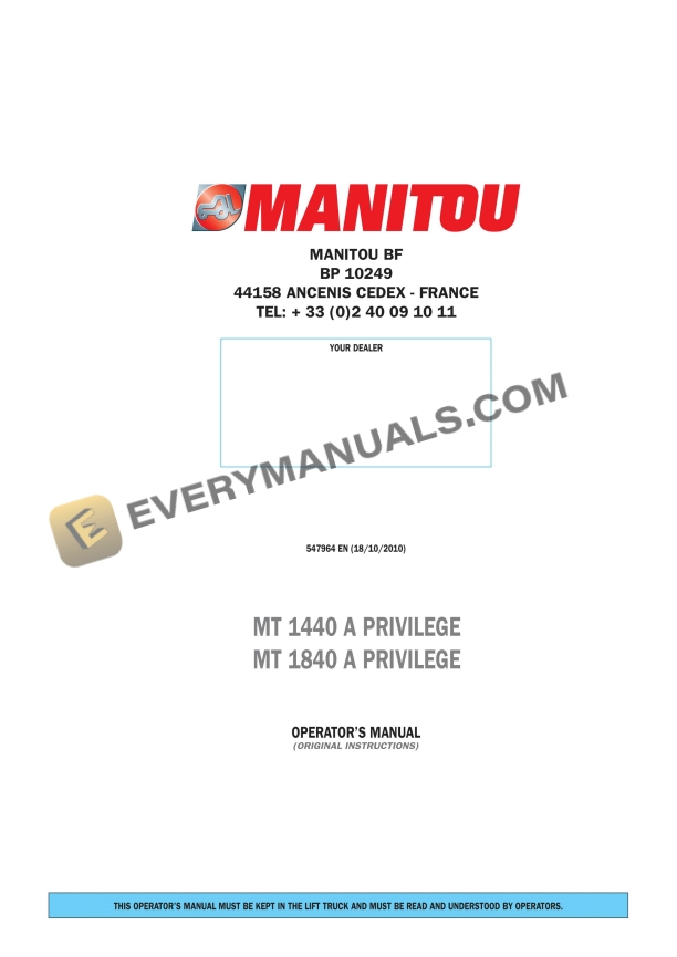 manitou mt 1440 a privilege mt 1840 a privilege operator manual 547964en 1
