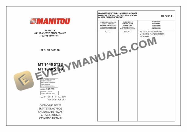 manitou mt 1440 st3b mt 1840 st3b parts manual cd647100 1