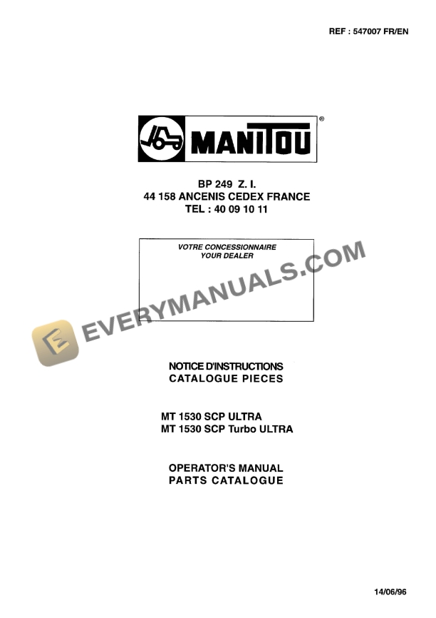Manitou MT 1530 SCP Ultra, MT 1530 SCP Turbo Ultra Operator Manual 547007 FR-EN
