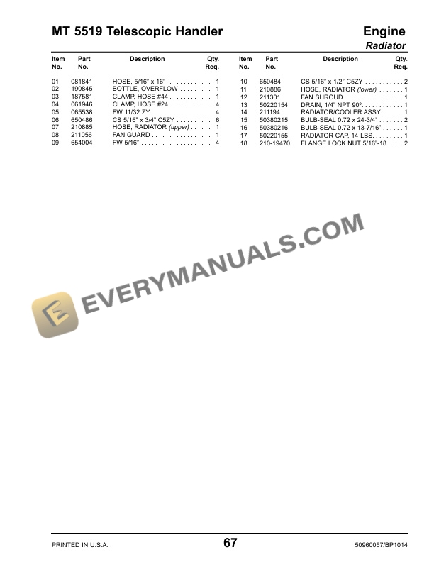 Manitou MT 5519 Telescopic Handler Parts Manual 50960057B-3