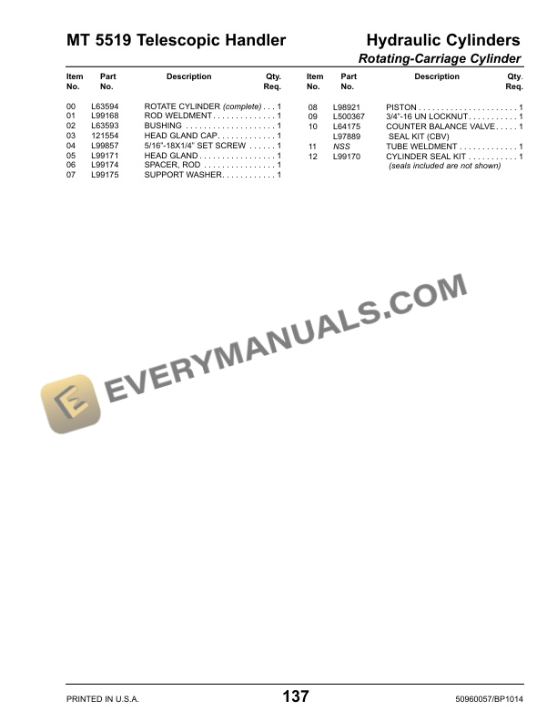 Manitou MT 5519 Telescopic Handler Parts Manual 50960057B-5