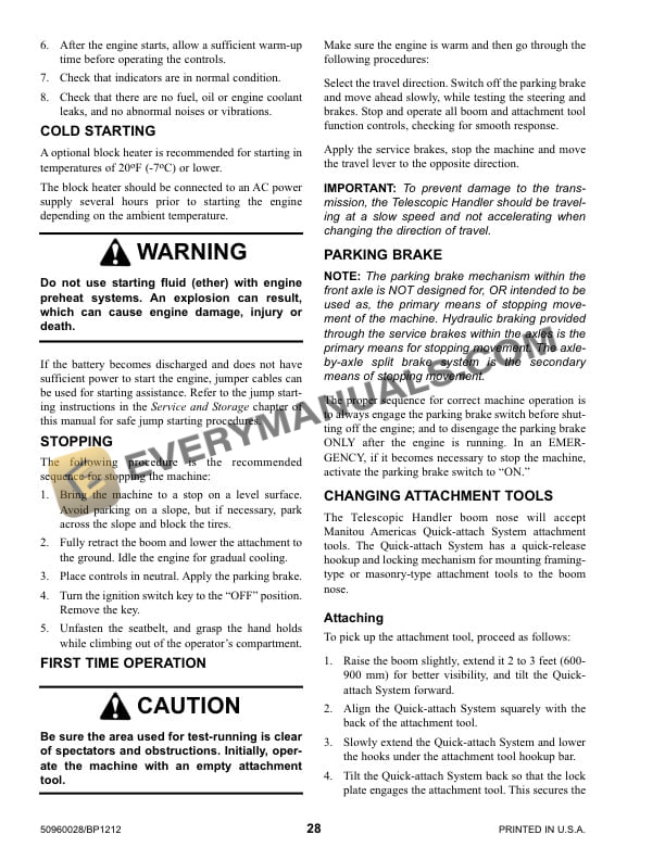 Manitou MT 5519 Telescopic Handler Service Manual 50960028 Rev B-3