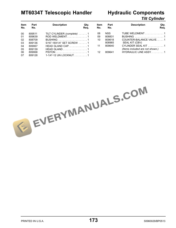 Manitou MT 6034 T Parts Manual 50960029B-5