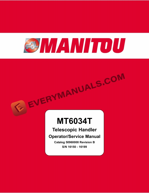 Manitou MT 6034T Telescopic Handler Service Manual 50960008 Revision B