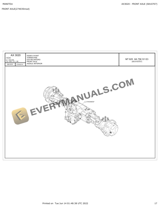 Manitou MT 625 HA 75K S1 E3 Parts Manual S810706 4 Manitou MT 625 HA 75K S1 E3 Parts Manual S810706 - Image 2