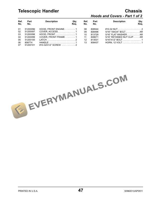 Manitou MT 6642 XT, MT 8044 XT Parts Manual 50960013A-2
