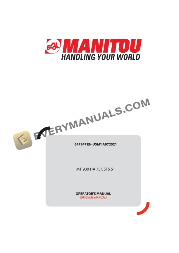 Manitou MT 930 HA 75K ST5 S1 Operator Manual 647947EN-USM1A072021
