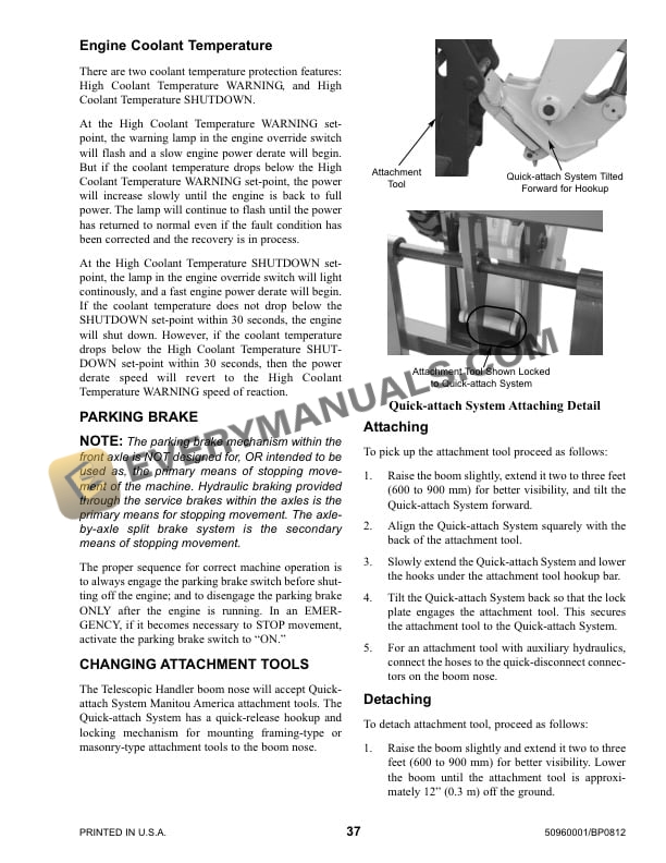 Manitou MT10055XT, MT8044XT, MT6642XT Telescopic Handler Service Manual 50960001 Revision B-3