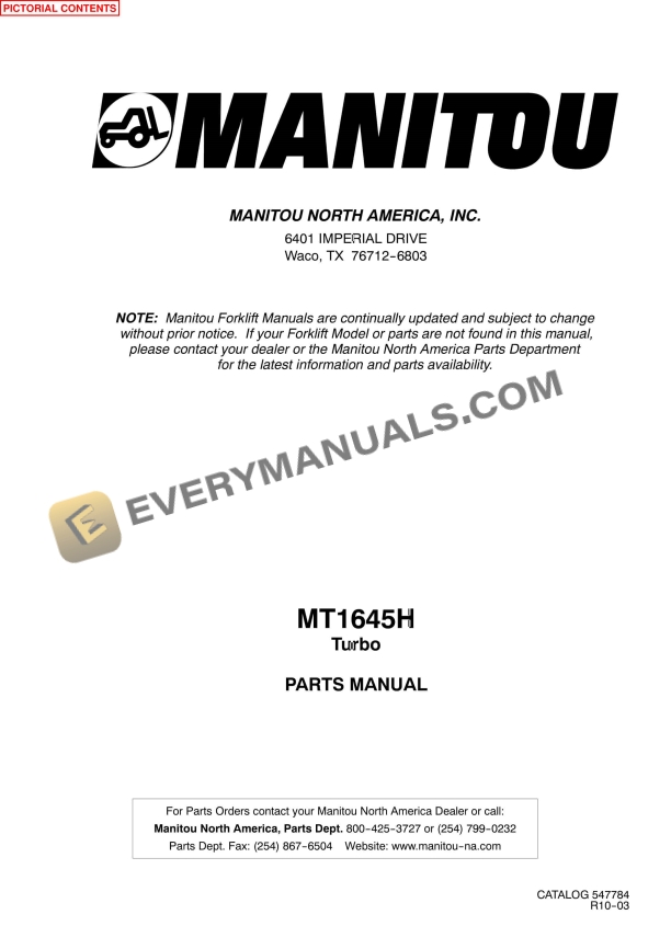 Manitou MT1645H Turbo Parts Manual 547784