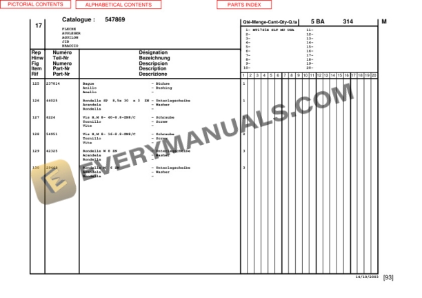 Manitou MT1745HSL Turbo Mono-Ultra Series 2-E2 Parts Manual 547869-2