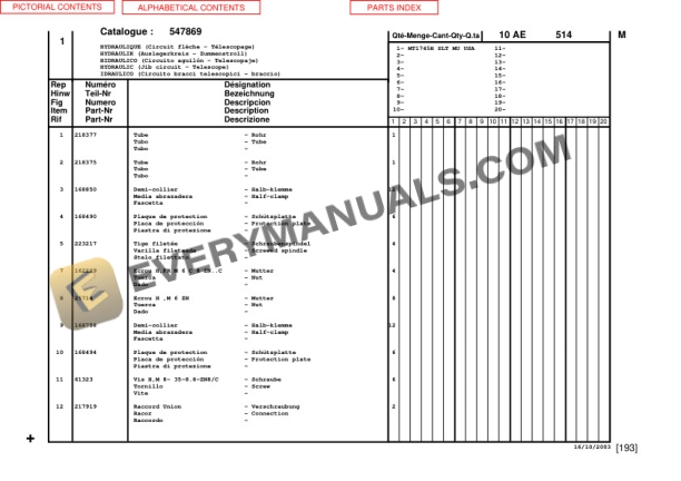 Manitou MT1745HSL Turbo Mono-Ultra Series 2-E2 Parts Manual 547869-3