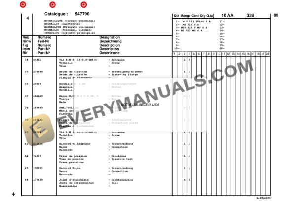 Manitou MT523 Series A, MLT523Turbo Series A Parts Manual 547790P-3