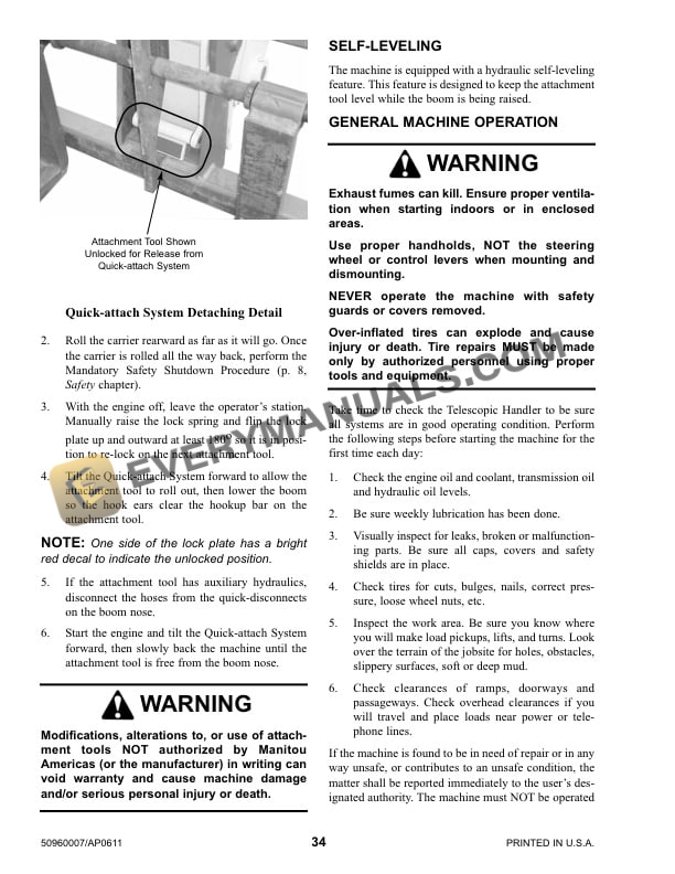 Manitou MT8044XT, MT6642XT Telescopic Handler Service Manual 50960007 Revision A-3