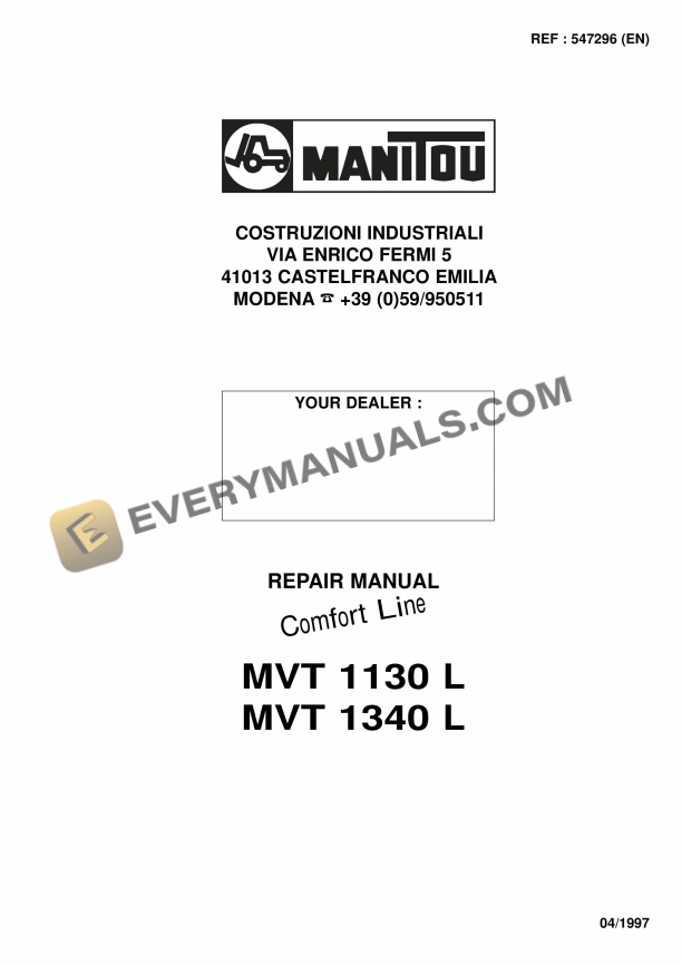 Manitou MVT 1130 L Comfort Line, MVT 1340 L Comfort Line Repair Manual 547296EN