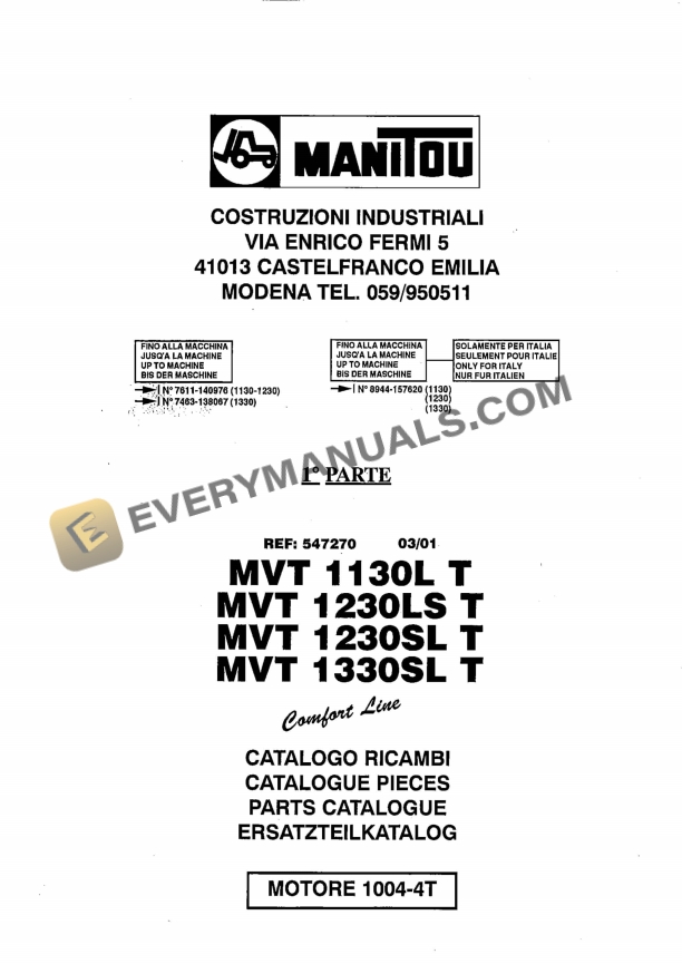 manitou mvt 1130l t mvt 1230ls t mvt 1230sl t mvt 1330sl t comfort line parts manual 547270 1