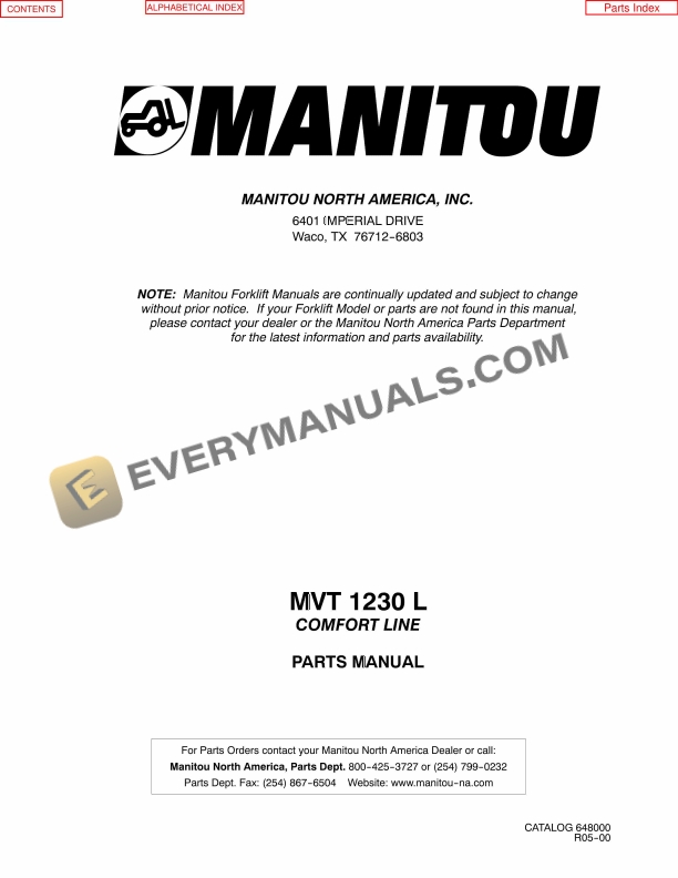 manitou mvt 1230 l comfort line parts manual 648000 1