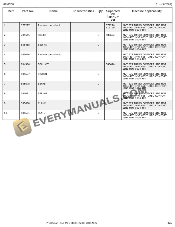 Manitou MVT 665T, MVT 675T Parts Manual 547683 6 Manitou MVT 665T, MVT 675T Parts Manual 547683 - Image 4