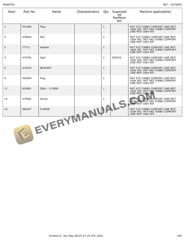 Manitou MVT 665T, MVT 675T Parts Manual 547683 7 Manitou MVT 665T, MVT 675T Parts Manual 547683 - Image 5