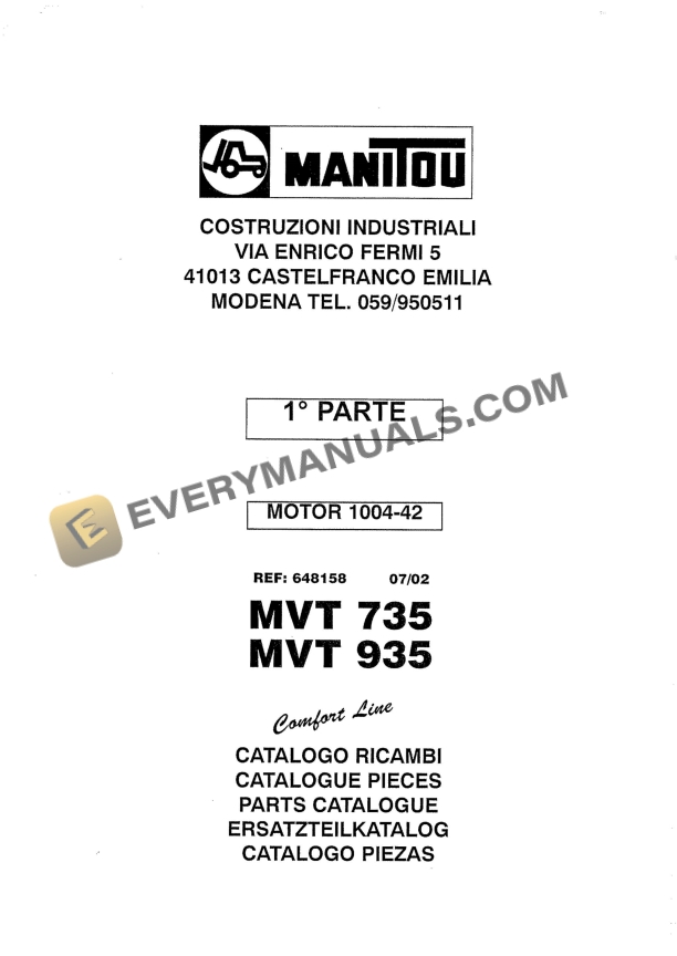 Manitou MVT 735, MVT 935 Comfort Line Parts Manual 648158